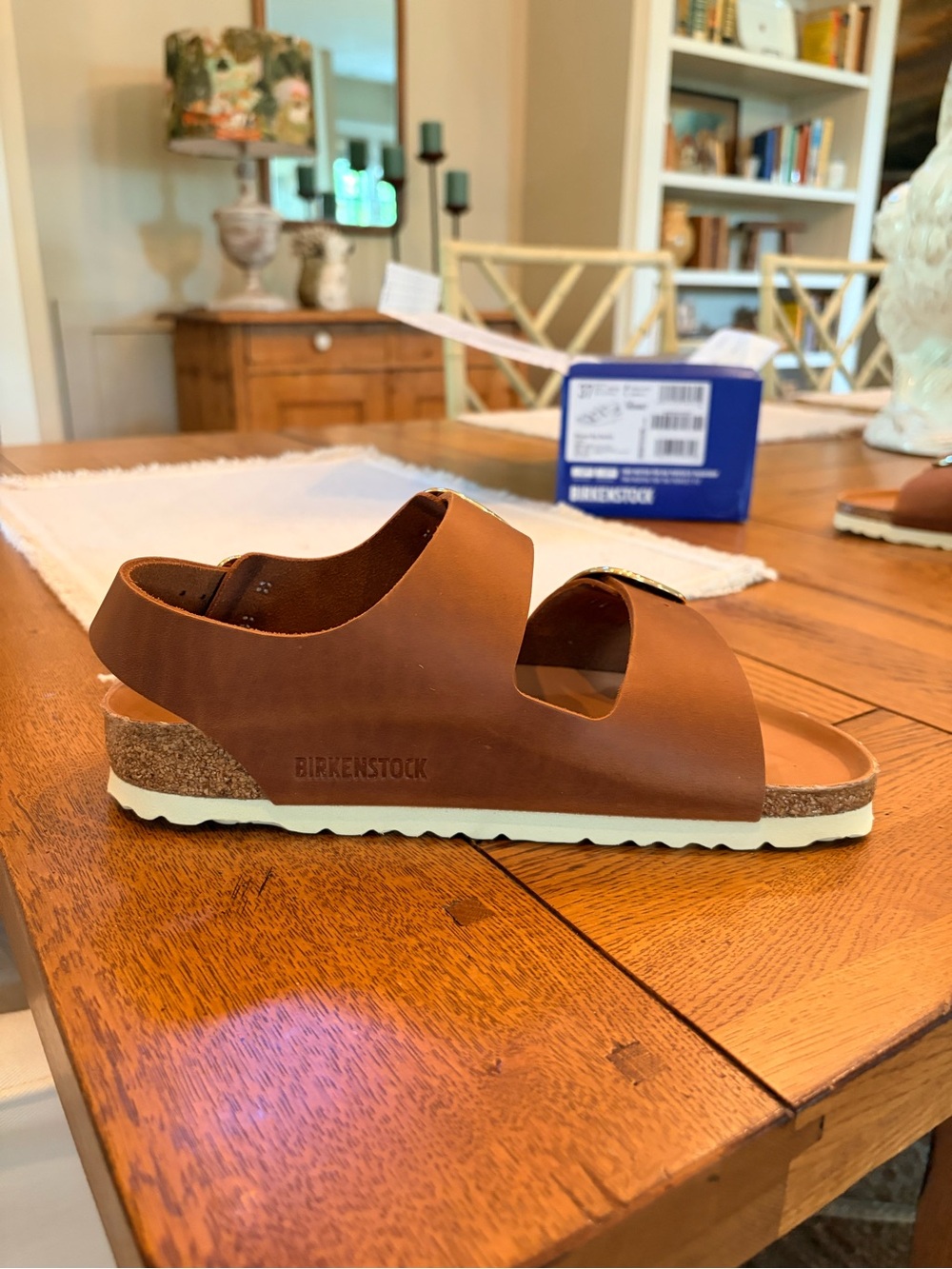 NWT BIRKENSTOCK MILANO LEATHER BIG BUCKLES SIZE US 6/6.5 EU 37 COLOR COGNAC - Picture 9 of 12